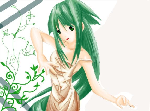 Anime Green Cute Girl