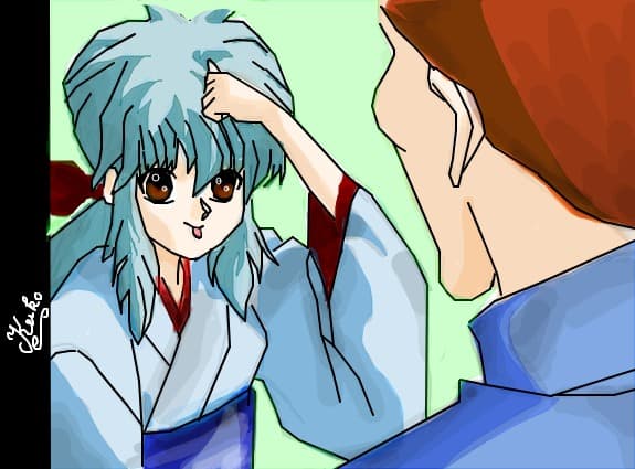 Yukina si capu lui Kuwabara:))....nui prea grozav desenu....pt: Roro-chan(pe care is supy:P)