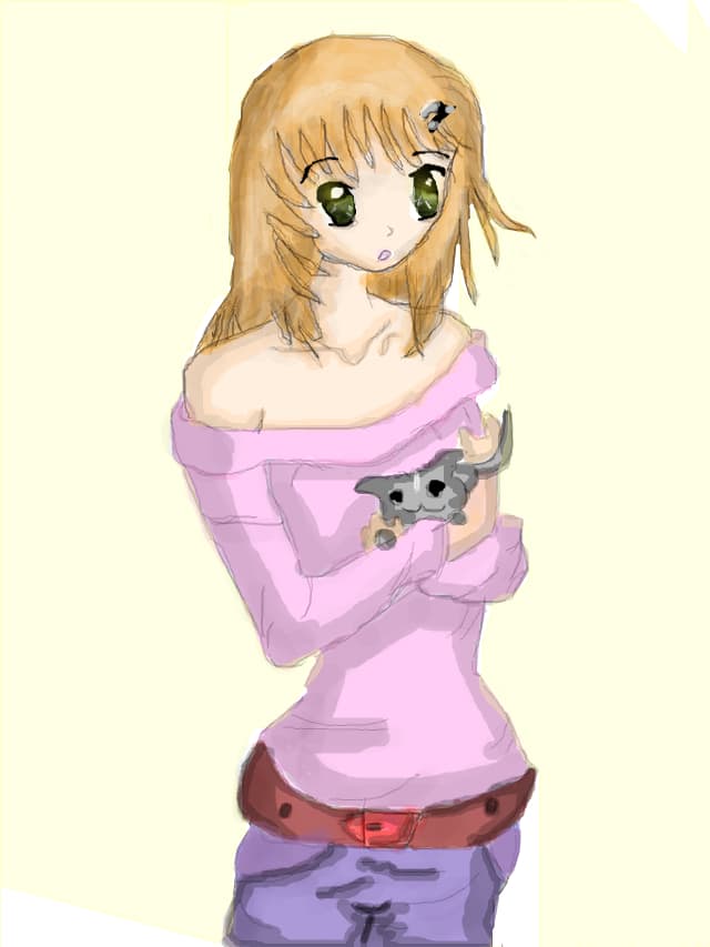 Anime girl with a cat:X