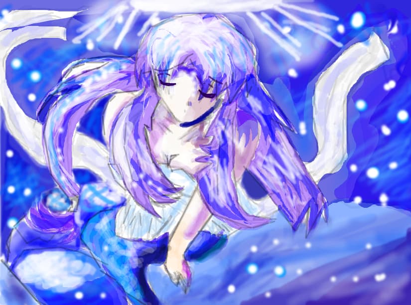 BLUE MERMAID ON DARK-BLUE SEA...