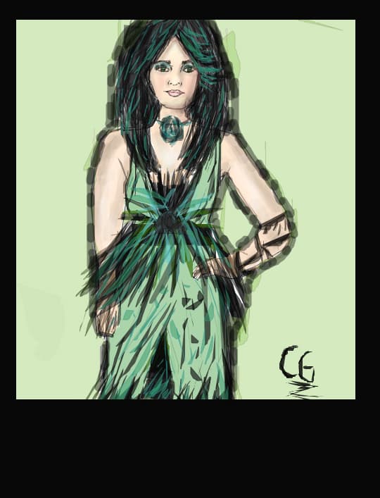 Green dress.
