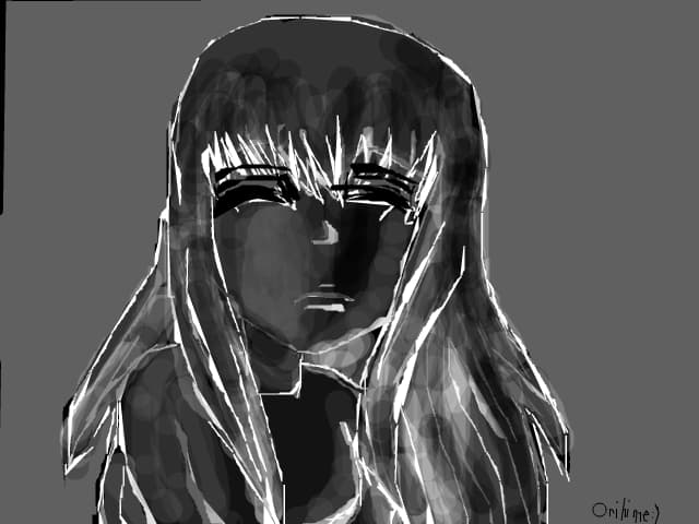 anime sad girl alb-negru