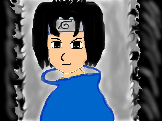 Sasuke-kunzambind;greu ii mai scoti un zambet!!:Primul meu desen cu Sasuke Uchiha(daca doriti,puetet