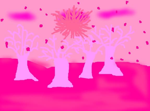 is snowing in the pink world