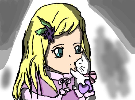 anime girl with her kitty
