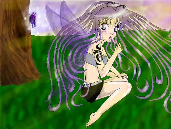 purple anime girl - butterfly