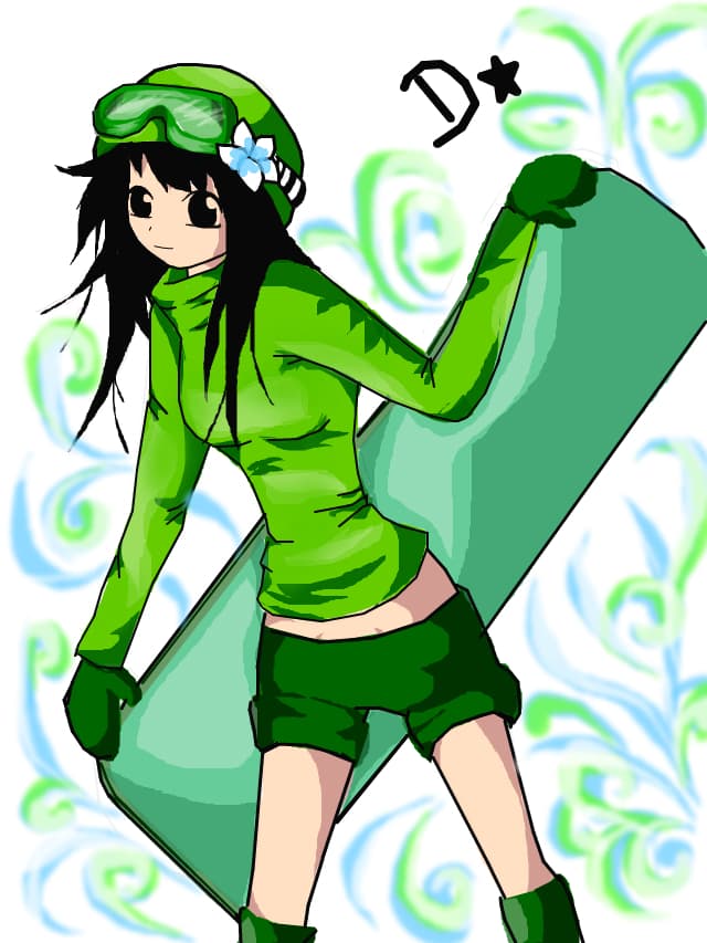green snowboarder