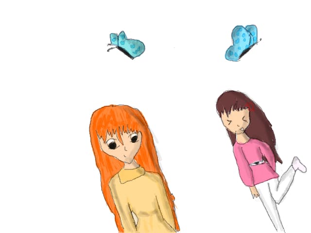 personaje:Saya (cea cu parul maro) ,eu :(cea cu parul portocalia) (eu i-am dat numele)