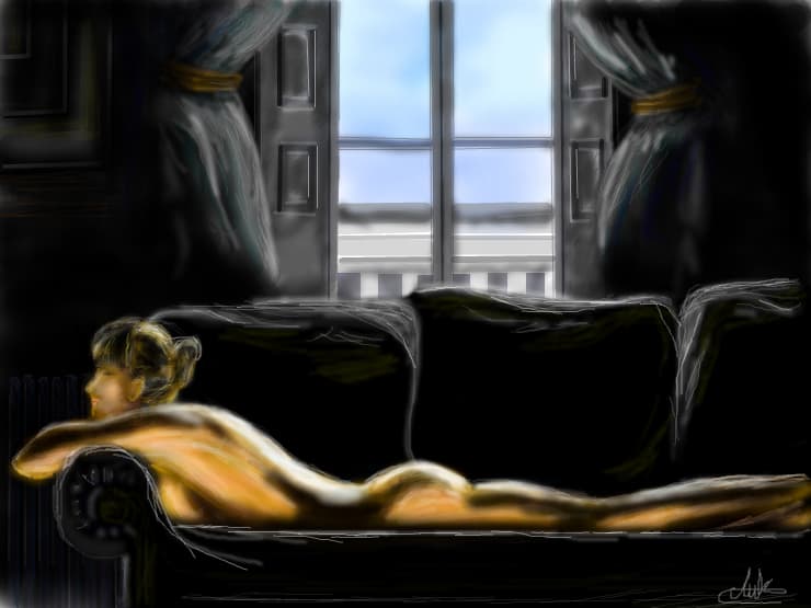 naked on the sofa