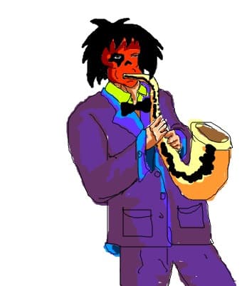 man with the red facce canta la sax