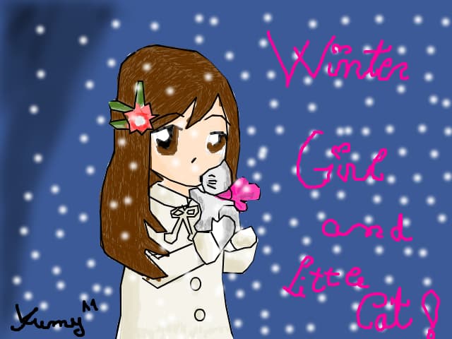 Winter Girl and Little Cat