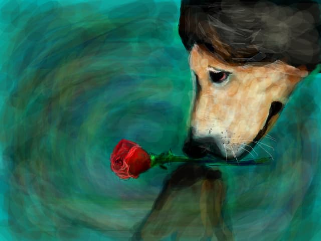 rose and dog