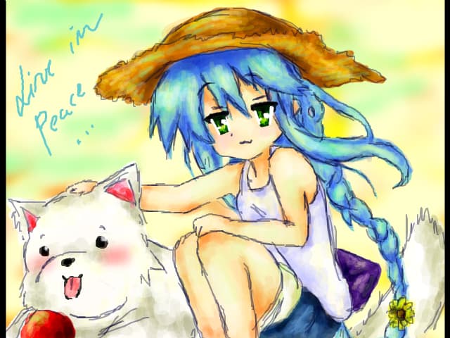 Konata -chan.. and sweet dogg!! :3 [ prima incercare de a o desena :))) ]