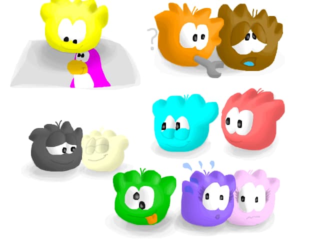 Acestia sunt pufosii comuni din Club Penguin(pufosul negru de aici e cam.......iubaret :*)