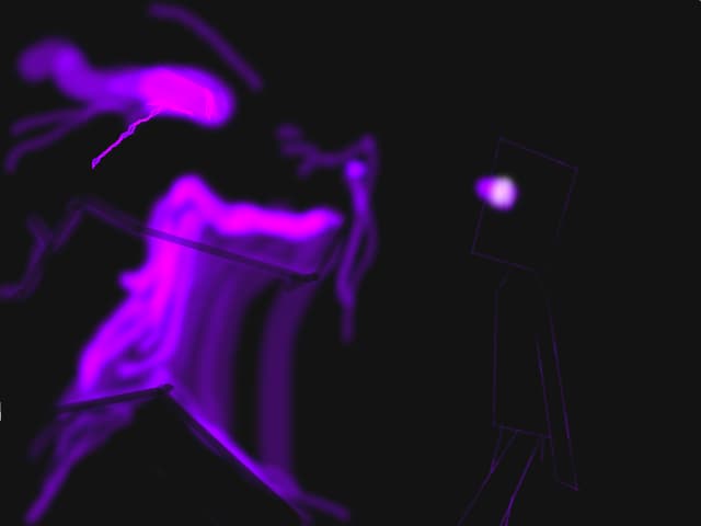 (Minecraft) Ender dragon and Enderman (Night sun)