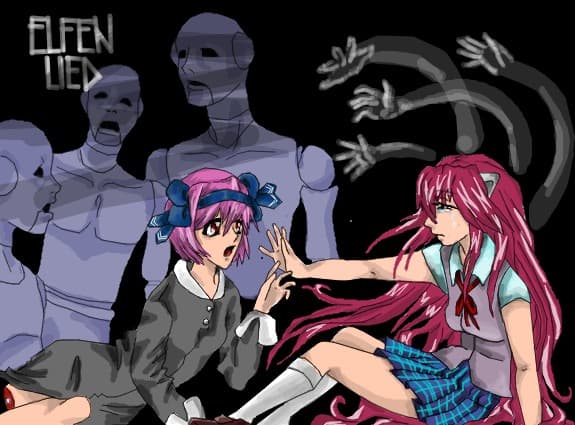 Nana (number 7) and Lucy (Nyu) from Elfen Lied