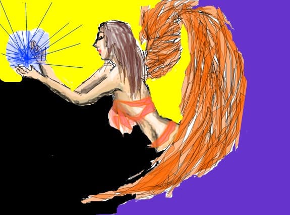 angel with fire wings