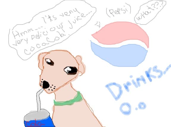 cainele bea coca cola si zice: hmm....este f f f bung sucul asta...