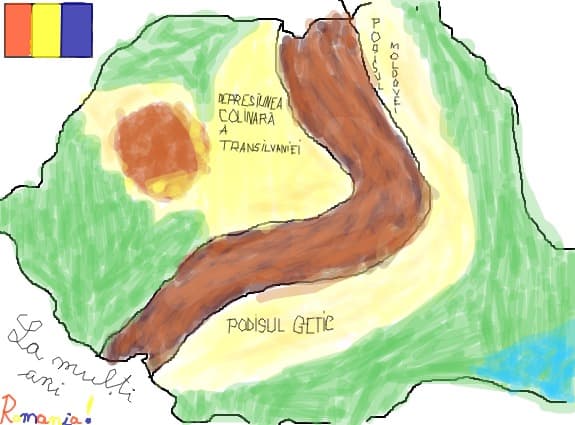 La multi ani Romaniau {harta geografica a Romaniei,nu am scris toate detaliile, decat 3}