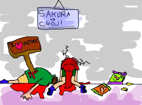 Sakura vs Coji : Deci Choji a bagat-o cu capul in perete,si a inceput sa arunce