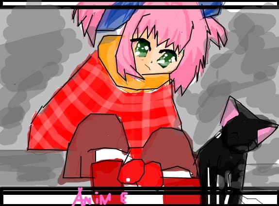anime girl and cat