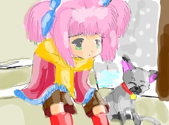 anime girl and cat