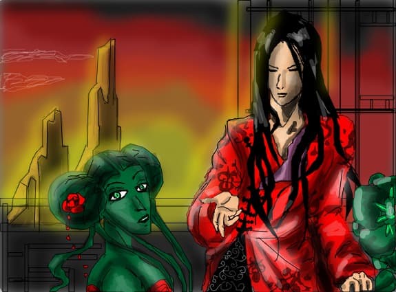 the samurai and the green godess of  naure