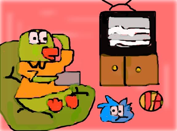 Pingu al meu uitandu-se la TV