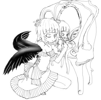 Hinata dark angel looking into the mirror and light angel in  the mirror
