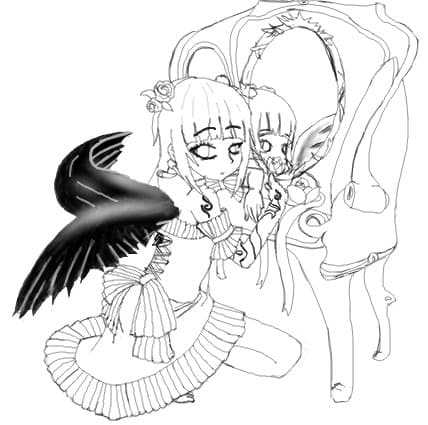 Hinata dark angel looking in the mirror and light angel into the mirror... nush d unde mio venit ide