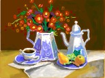 vaza cu flori si ceainic